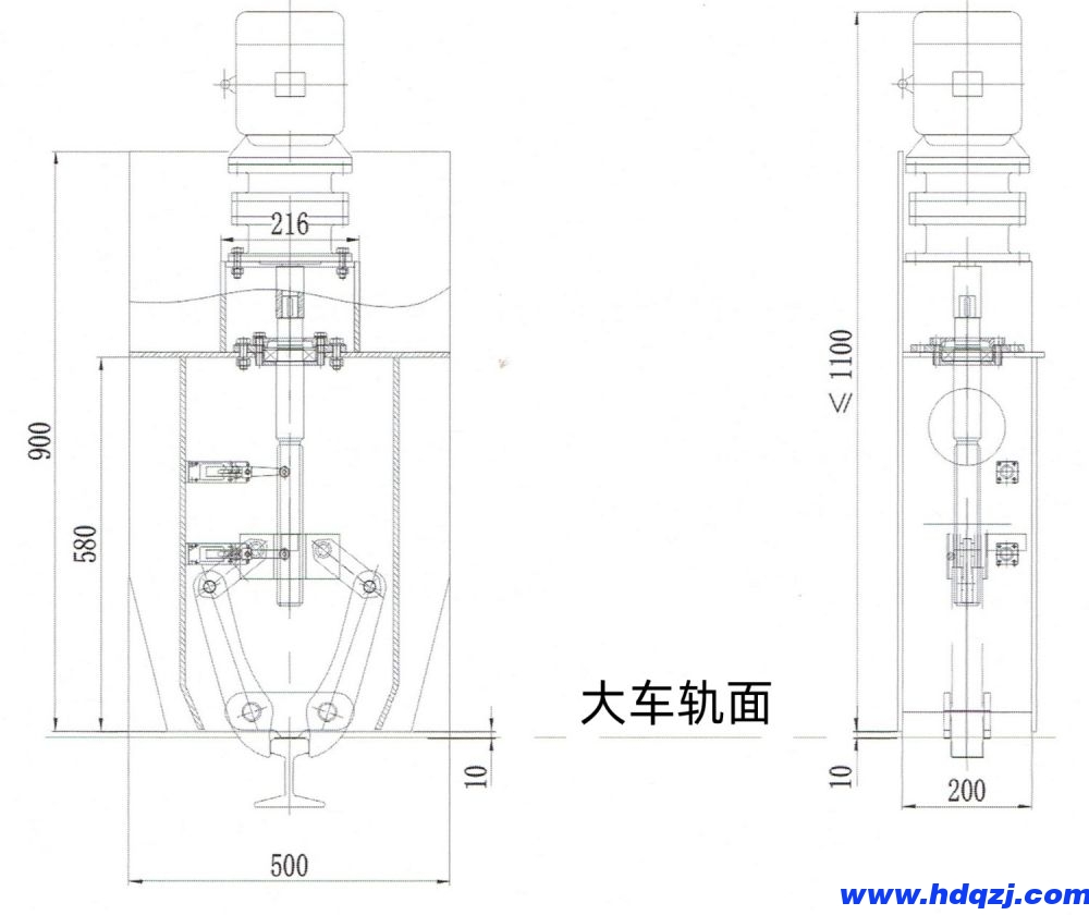 DJ-Ⅰ型電動夾軌器外形機構(gòu)與主要尺寸圖 DJ-Ⅰ型電動夾軌器外形機構(gòu)與主要尺寸圖